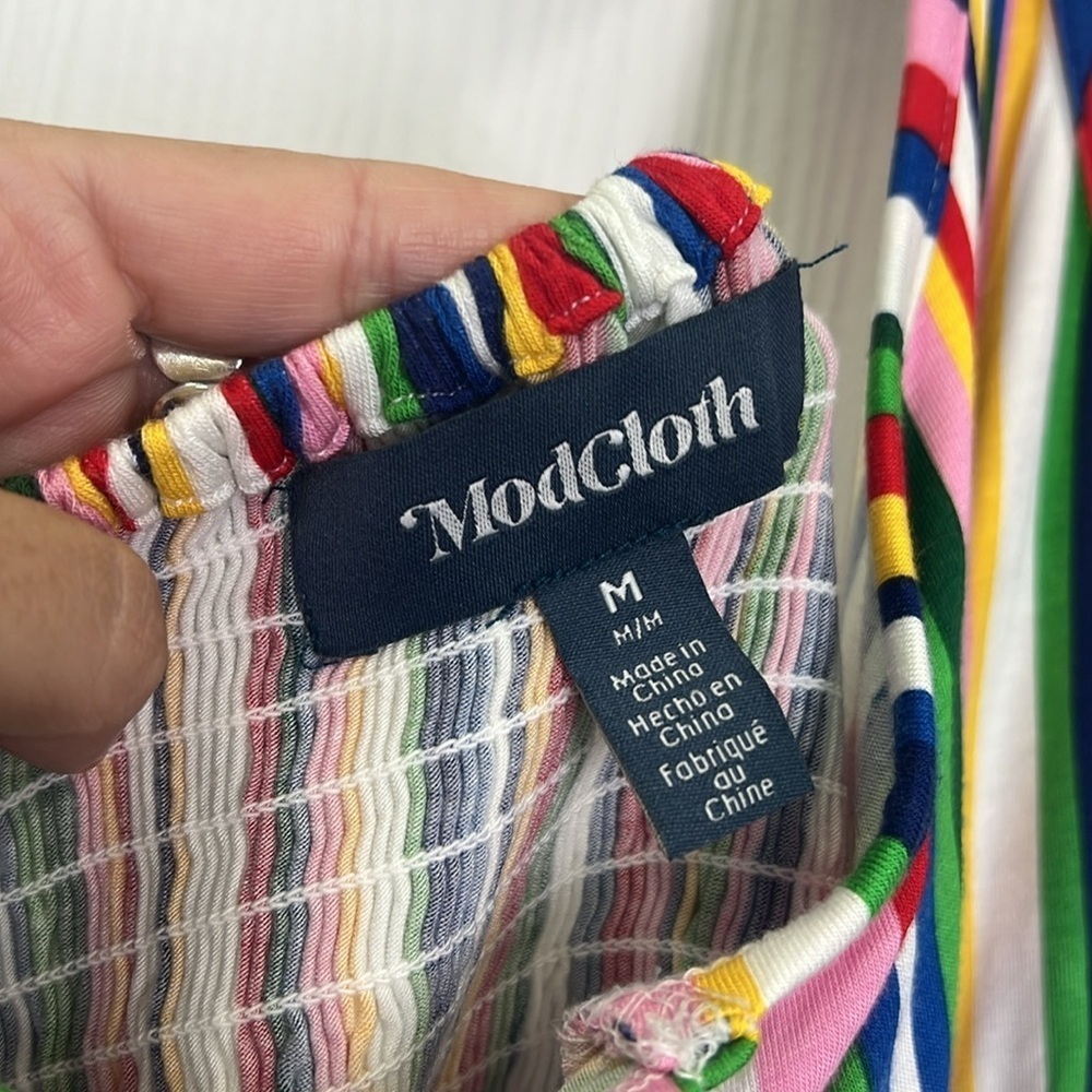 Mod Cloth - Rainbow Stripe Button Down Halter Short Romper Size Medium - Picture 8 of 11